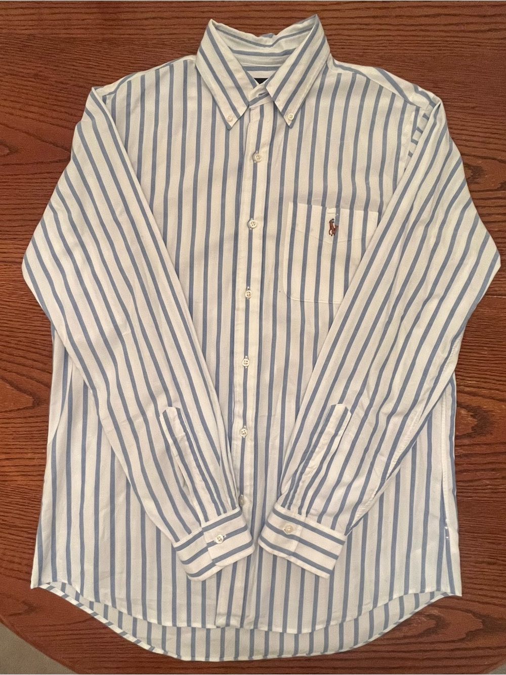 Ralph Lauren White and Light Blue Striped Button-Down Shirt